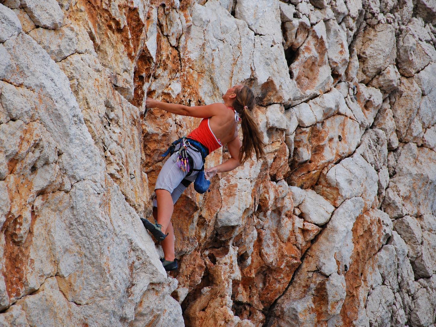 Annie Anderson climbing at Akyarlar, Turkey — original photograph